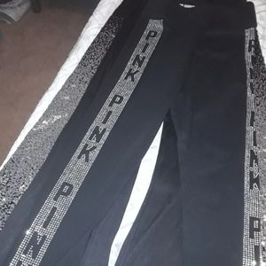 PINK YOGA RHINESTONES LEGGINGS, SIZE LARGE.